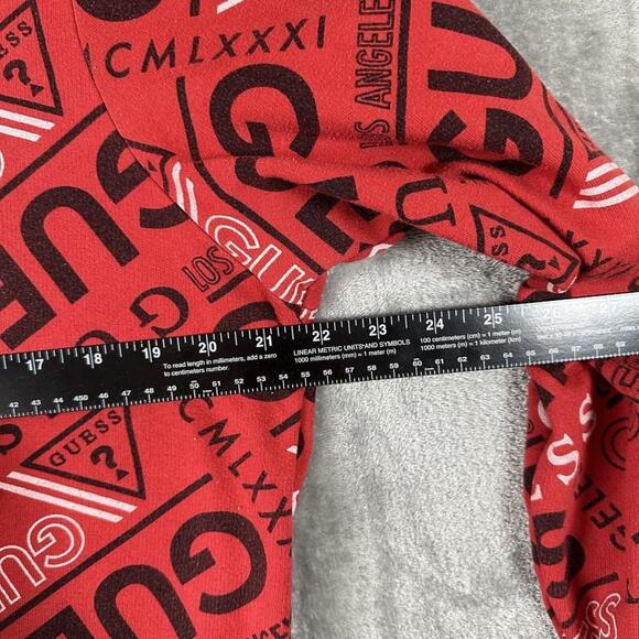 Guess Sweatshirt Womens Medium Red Crewneck Sweater Logo MCMLXXXI Pullover - Picture 6 of 7